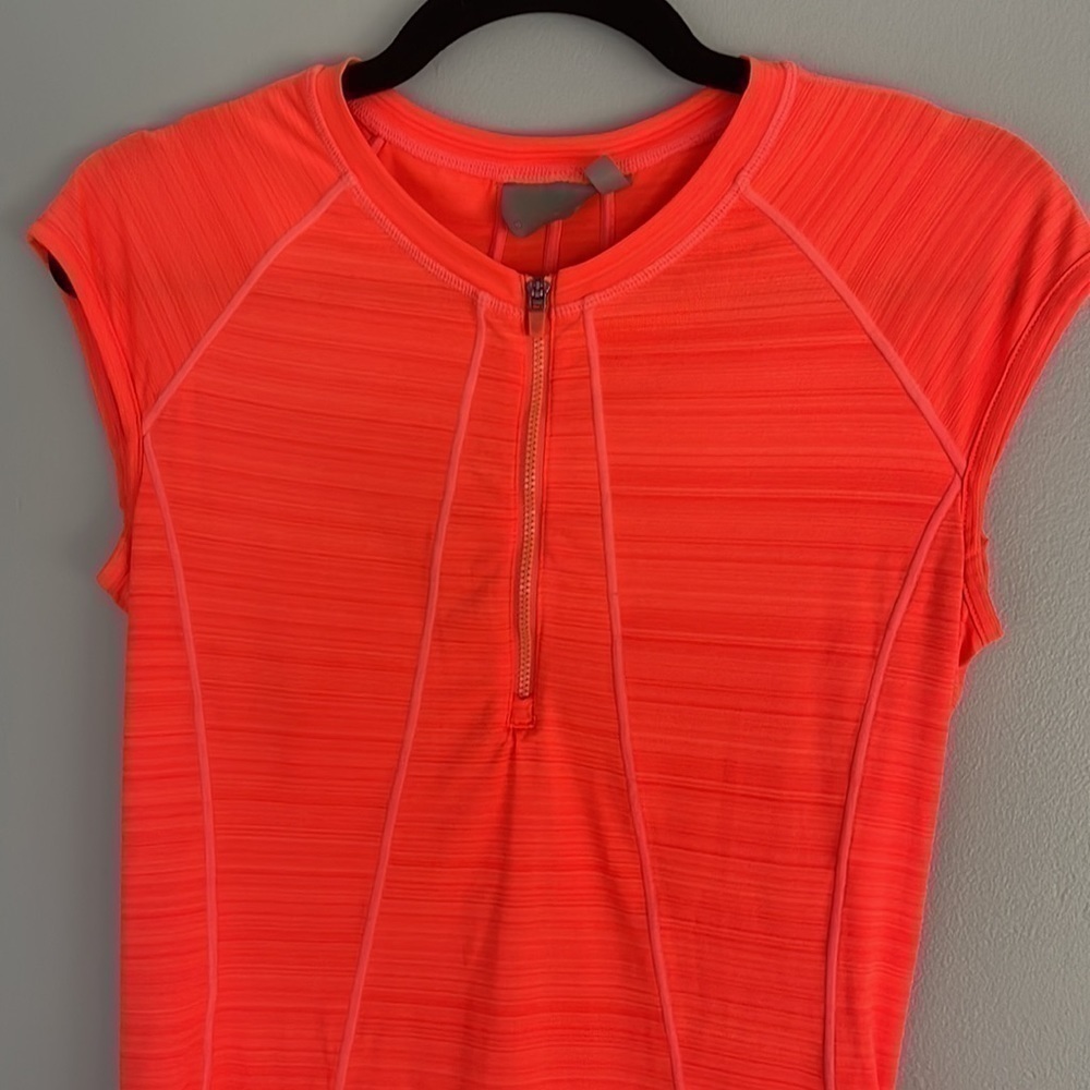 𝅺athleta Short Sleeve Half Zip Orange Running Workout Top Size Small - Picture 2 of 13
